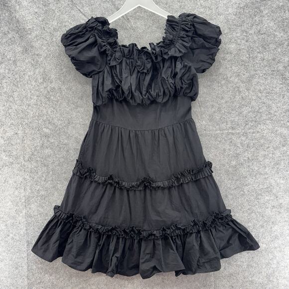 Love the Label Women Rosaline Mini Dress Size S Black Cotton Romantic Cottage - Picture 9 of 16